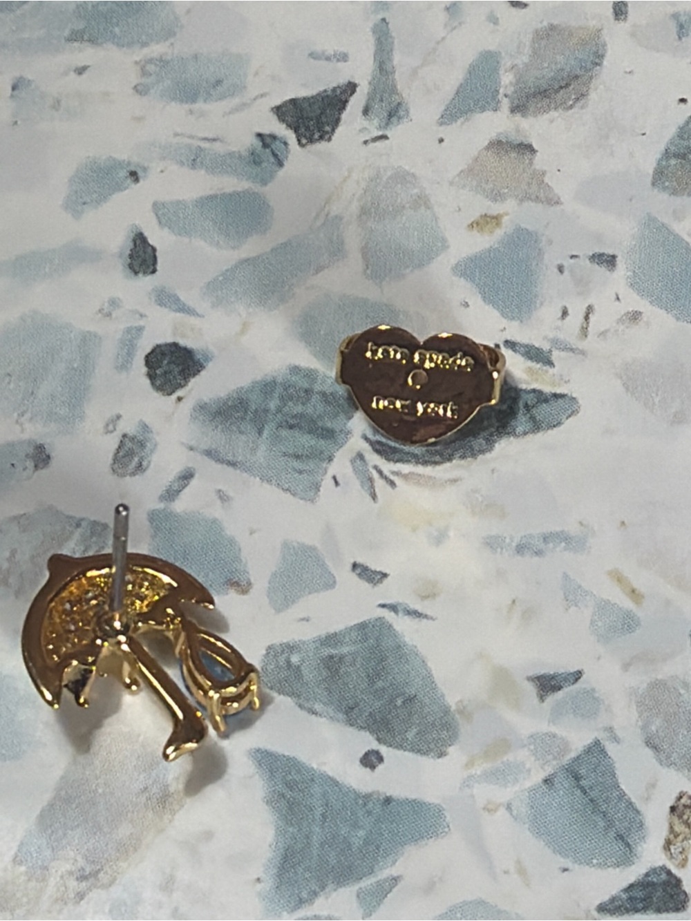 Kate Spade New York Umbrella Stud Earrings Gold Tone Blue Crystal #72 - Picture 4 of 4